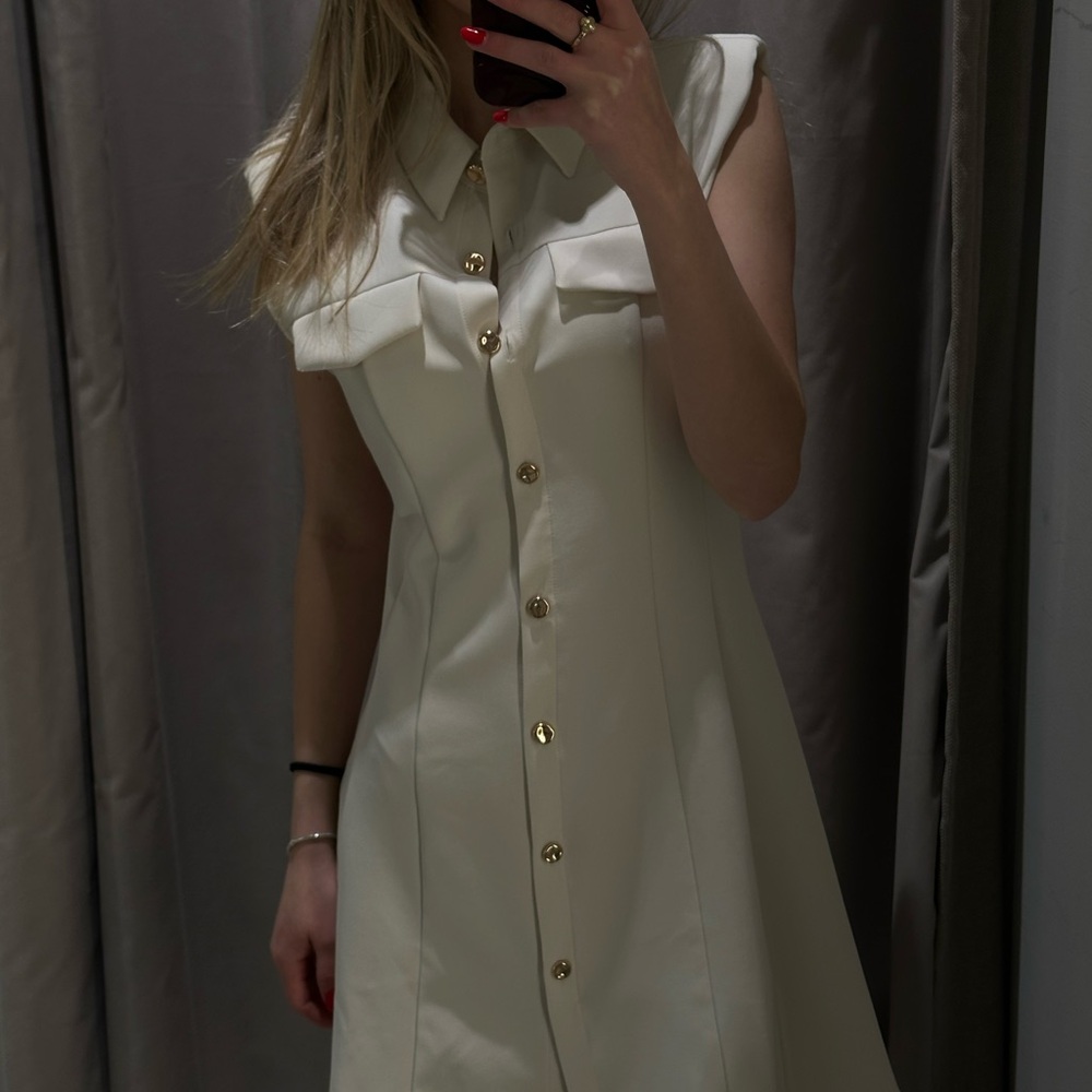 Zara Cream Midi Dress with Gold Buttons